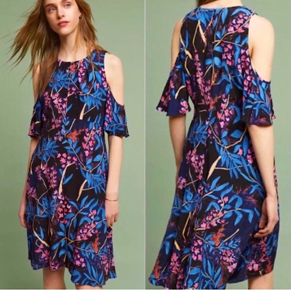 Anthropologie Maeve Elia Blue Pink Floral Dress Size 4